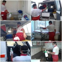 ضدعفونی کردن تجهیزات و آمبولانس و وسایل امدادی پایگاه امداد و نجات جاده ای شهرستان طالقان